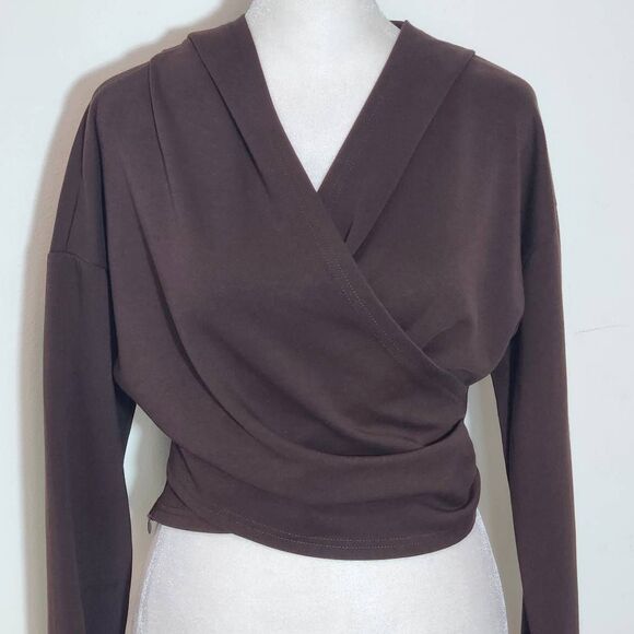 Cider Brown Cropped Fitted Hoodie Size Medium Brown Wrap Style Hoodie - Picture 2 of 9